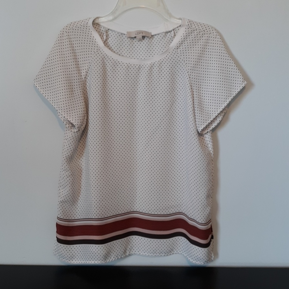 Loft Ann Taylor White w/Black Dots Blouse, size S